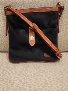 Dooney & Bourke Black Nylon Crossbody with Brown Leather Trim